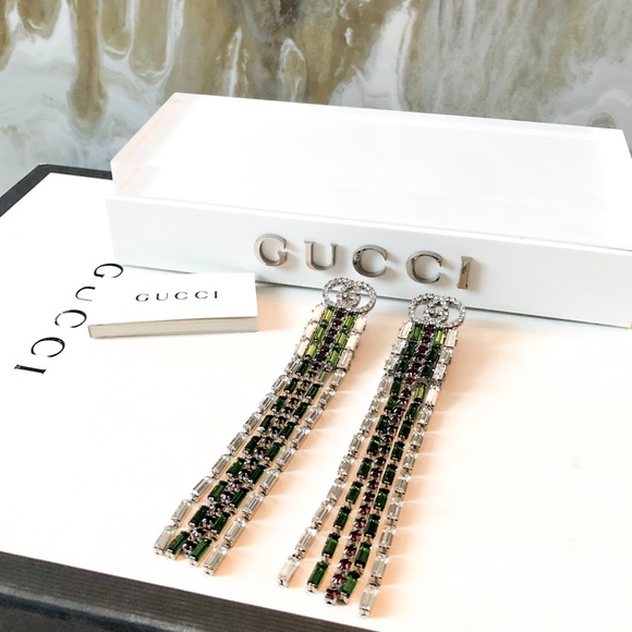 Rare Gucci Crystal GG Long Dangle Earrings - Picture 1 of 8